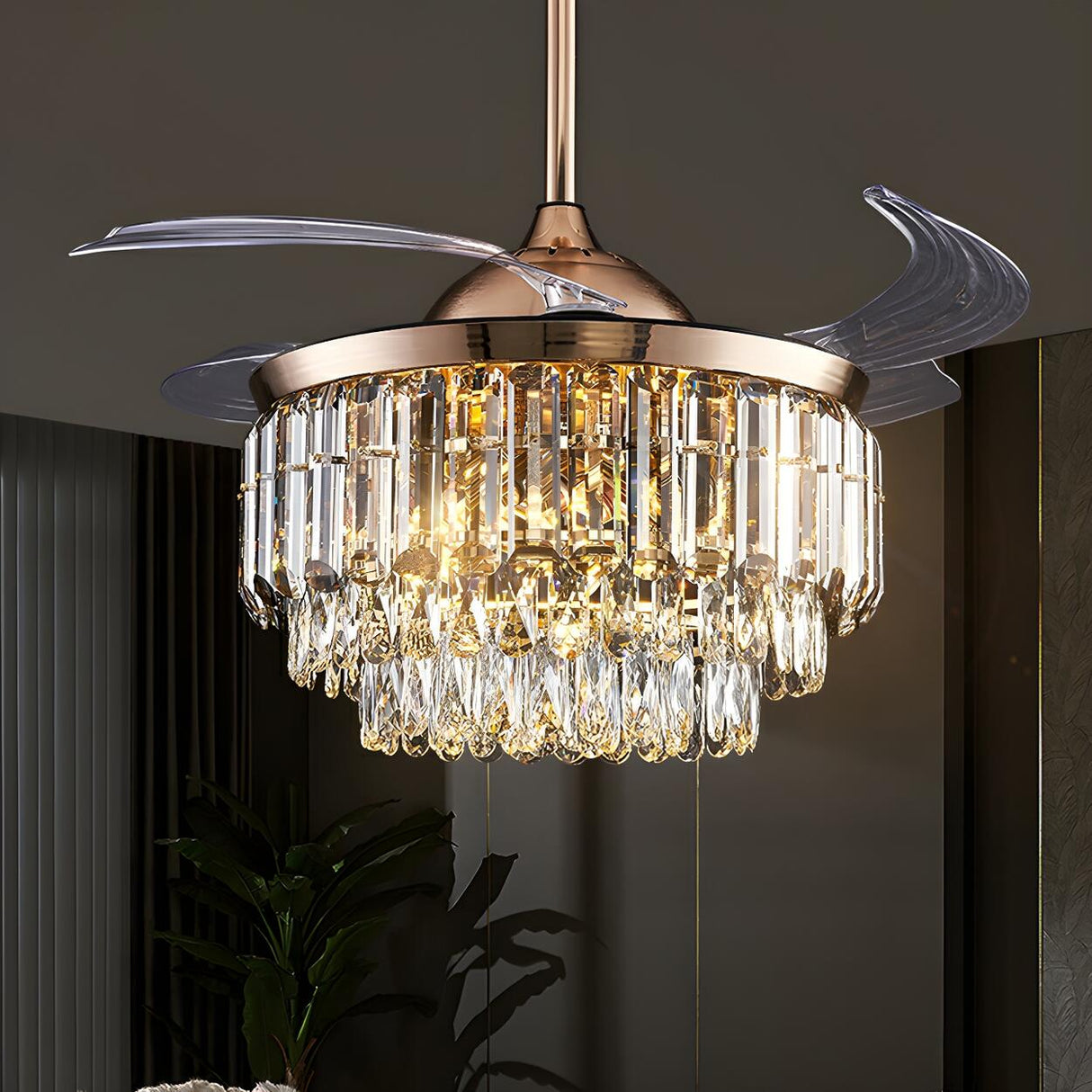 Luxury Crystal Clear Blades Standard Ceiling Fan Light Image - 1