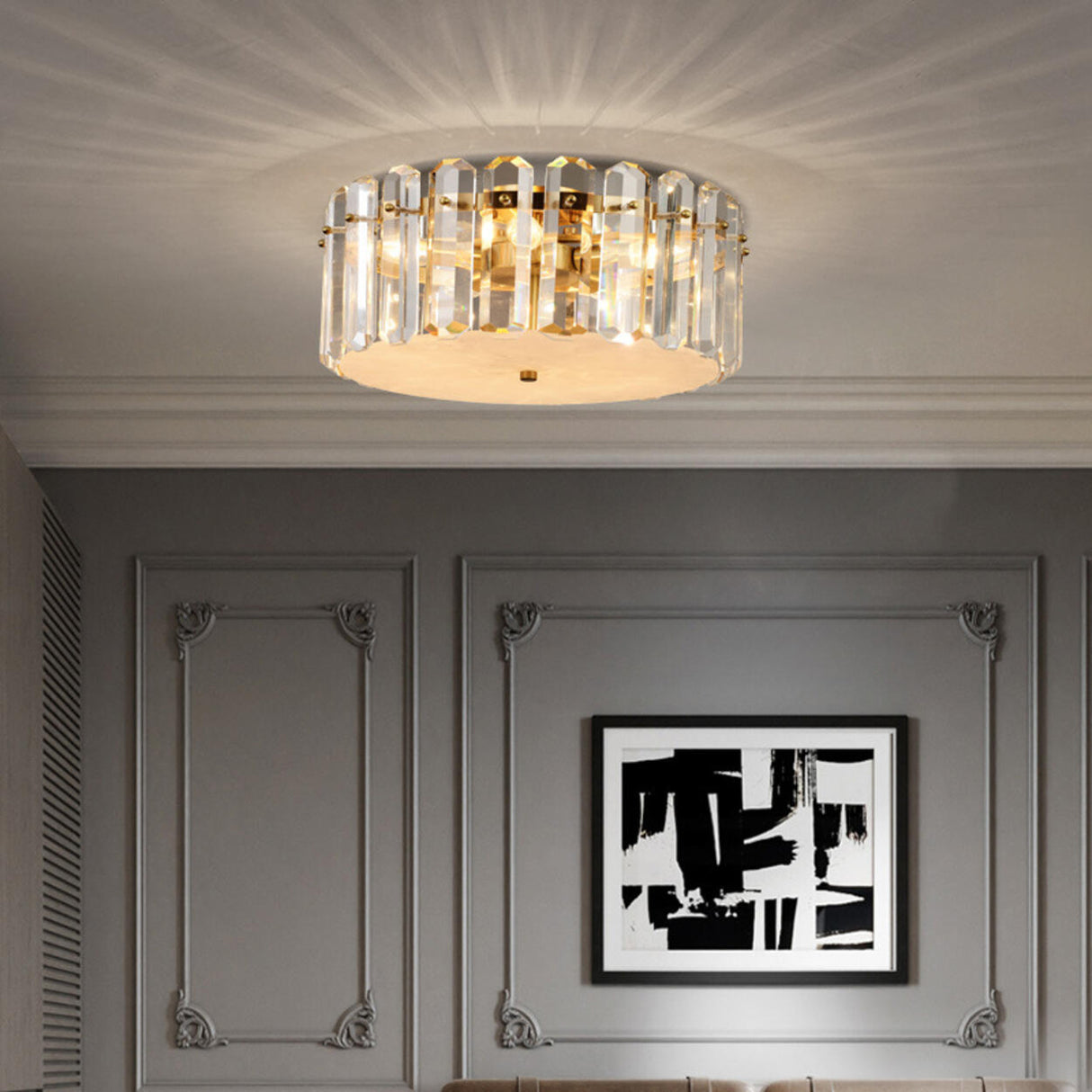 Luxury Crystal Cylinder Flush Mount Ceiling Light Image - 1