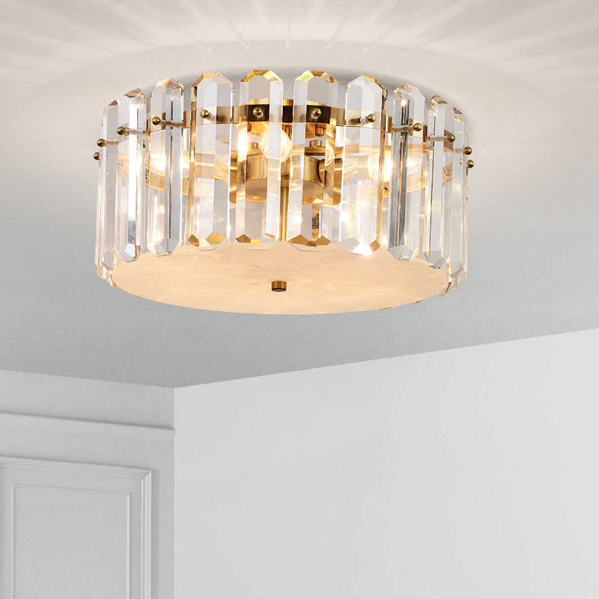 Luxury Crystal Cylinder Flush Mount Ceiling Light Image - 12