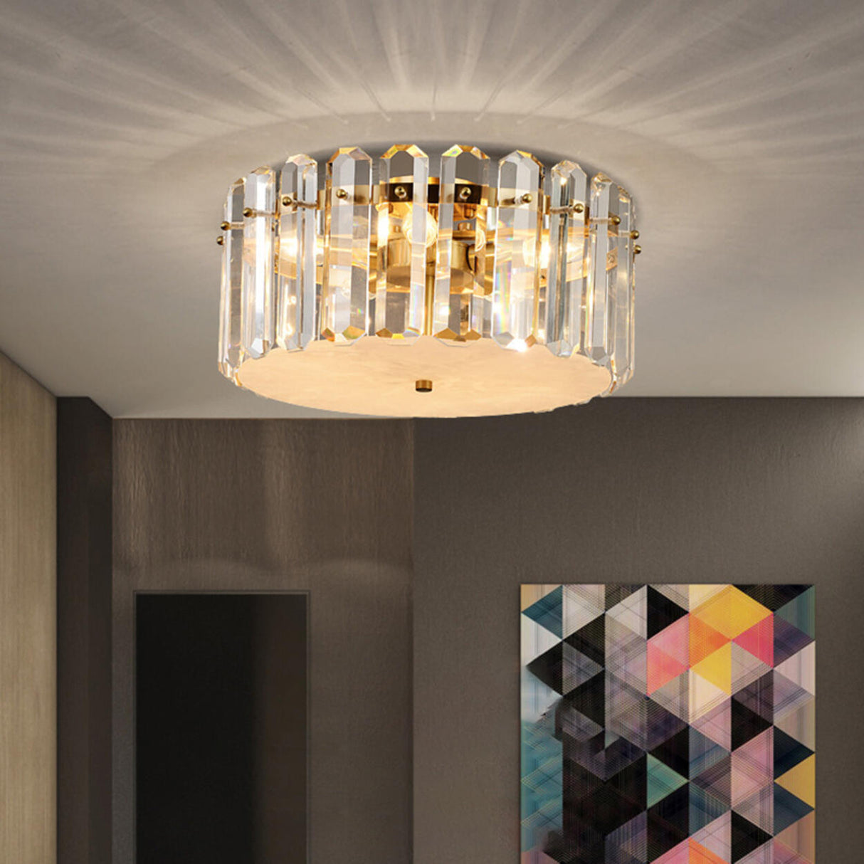 Luxury Crystal Cylinder Flush Mount Ceiling Light Image - 13