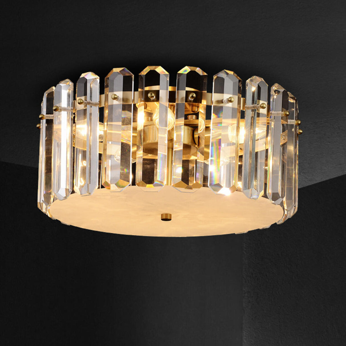 Luxury Crystal Cylinder Flush Mount Ceiling Light Image - 6