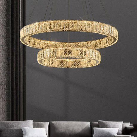 Luxury Crystal Double Circular Chandelier Adjustable Height Image - 1