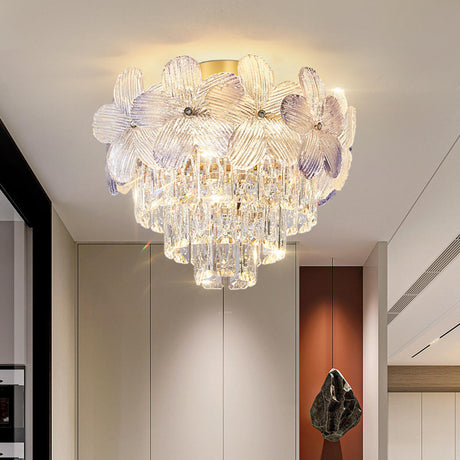 Luxury Crystal Flower Flush Mount Light Living Room Image - 1