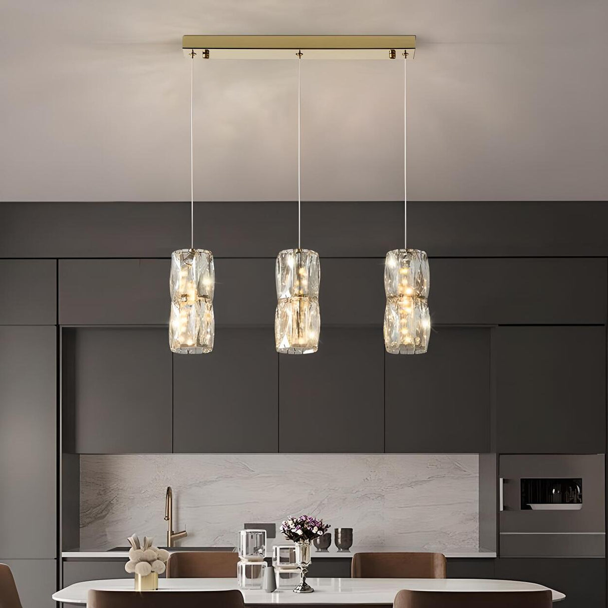 Luxury Crystal Geometric Dining Room Pendant Light Image - 1