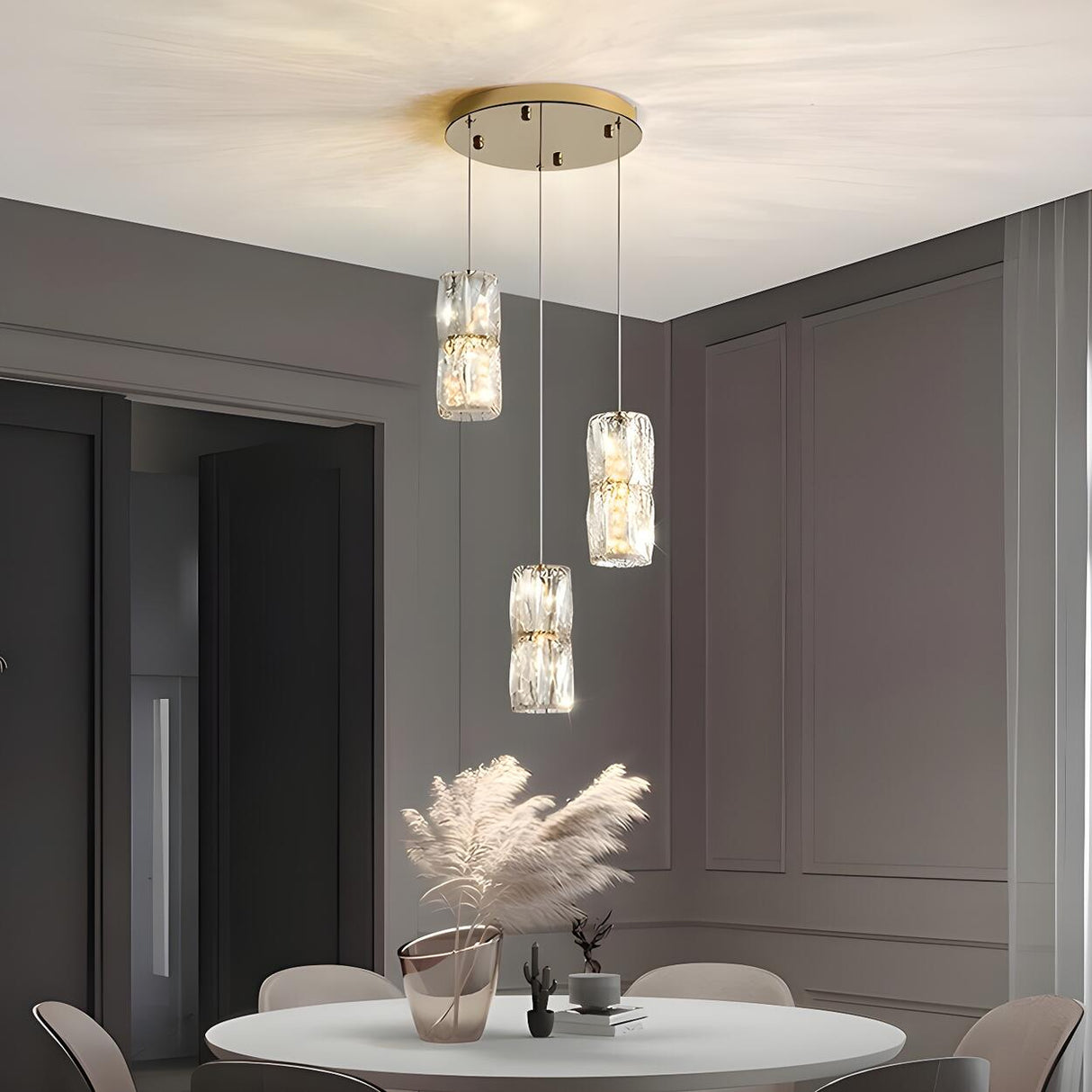 Luxury Crystal Geometric Dining Room Pendant Light Image - 3