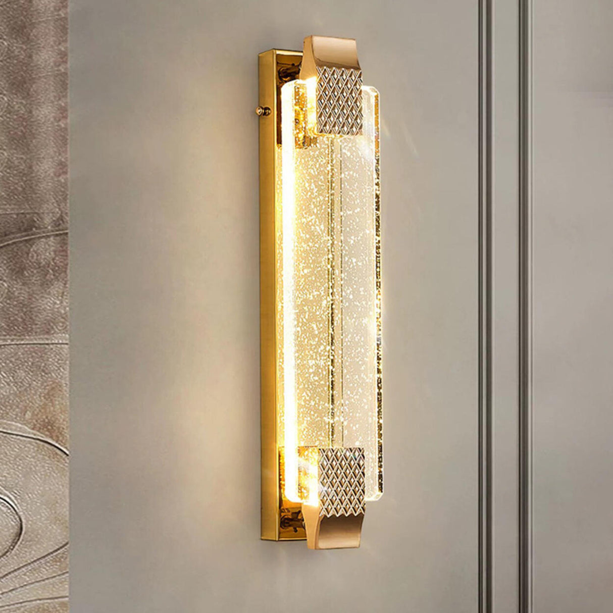 Luxury Crystal Gold Rectangular LED Wall Sconce Image - 1