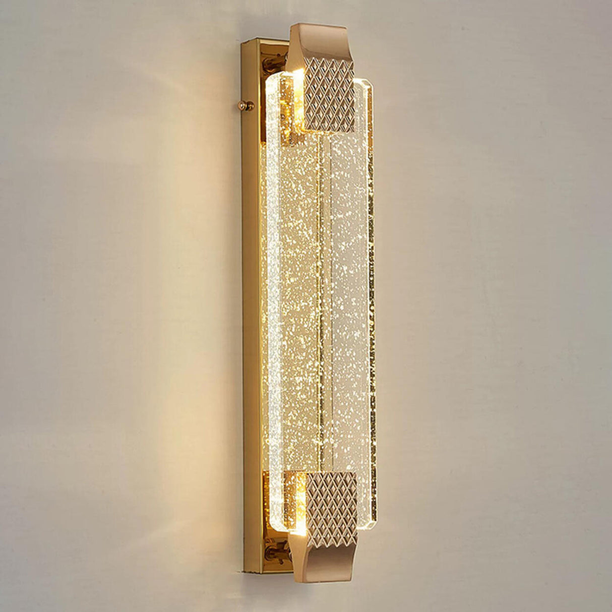 Luxury Crystal Gold Rectangular LED Wall Sconce Image - 12