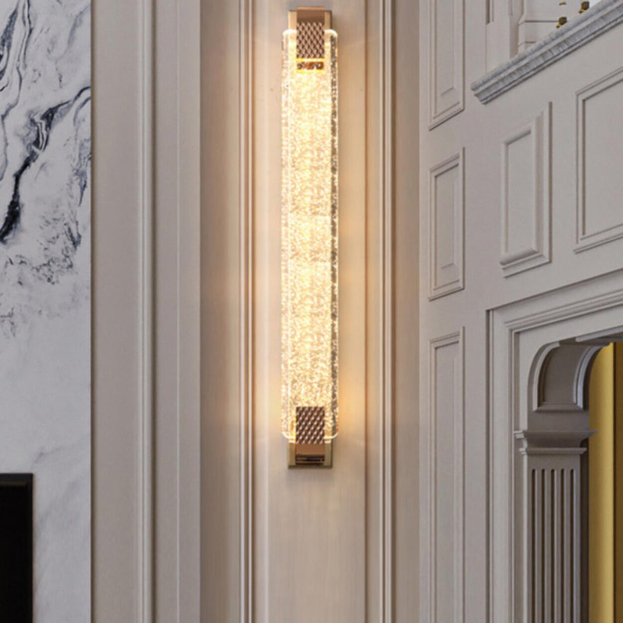 Luxury Crystal Gold Rectangular LED Wall Sconce Image - 4