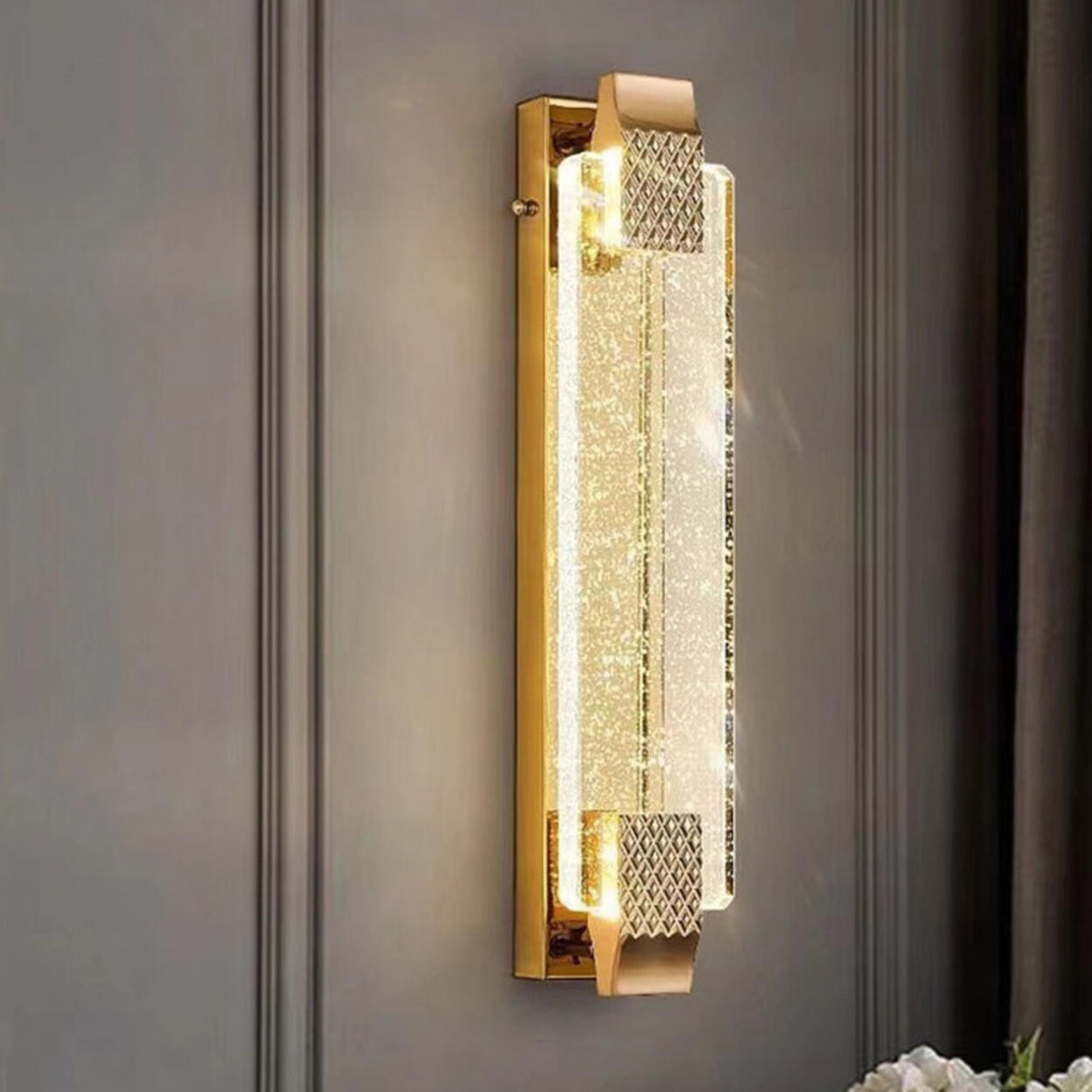 Luxury Crystal Gold Rectangular LED Wall Sconce Image - 8