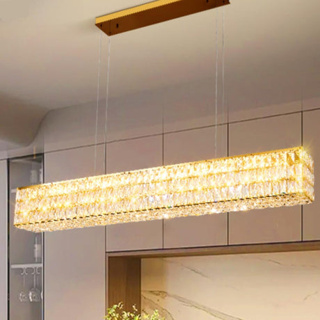 Luxury Crystal Rectangular Dining Island Pendant Light Image - 1