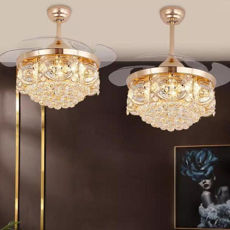 Luxury Crystal Remote Control Chandelier Fan with Light Image - 1