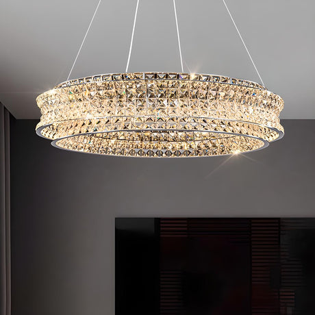 Luxury Crystal Ring Chandelier Adjustable Height Image - 1