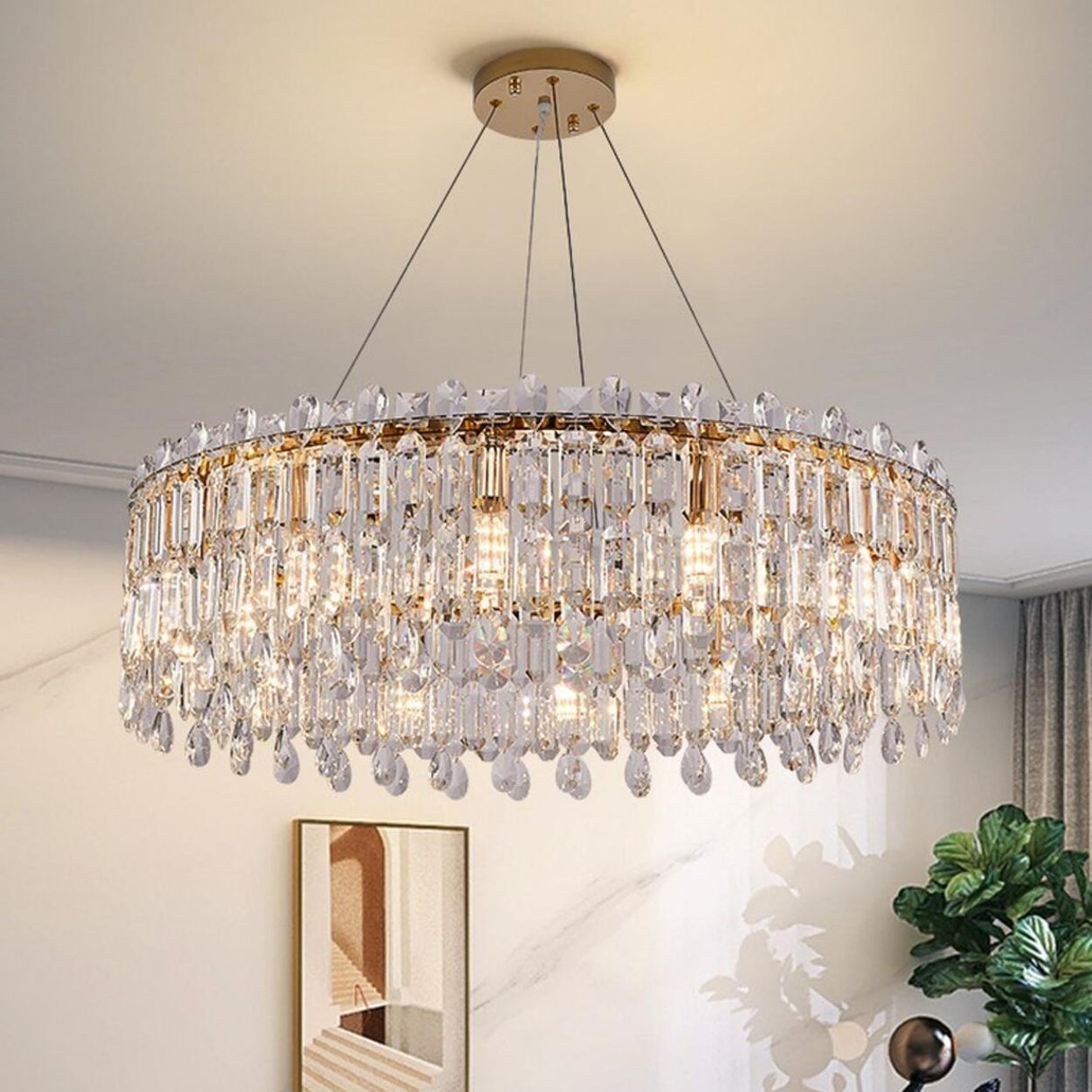 Luxury Crystal Round Chandelier  Adjustable Height Image - 4