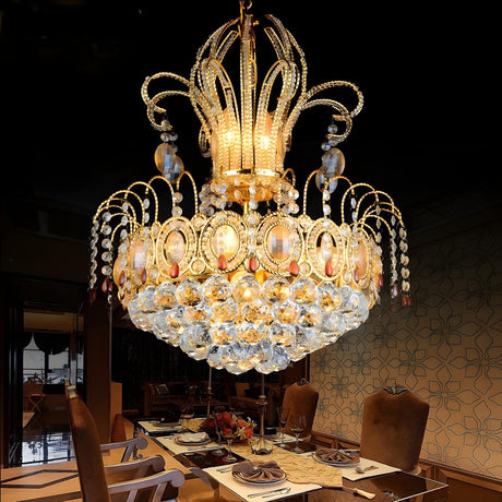 Luxury Dining Room Gold Crystal Teardrop Crown Chandelier Image - 1