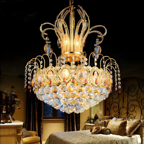 Luxury Dining Room Gold Crystal Teardrop Crown Chandelier Image - 2