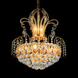 Luxury Dining Room Gold Crystal Teardrop Crown Chandelier Image - 3