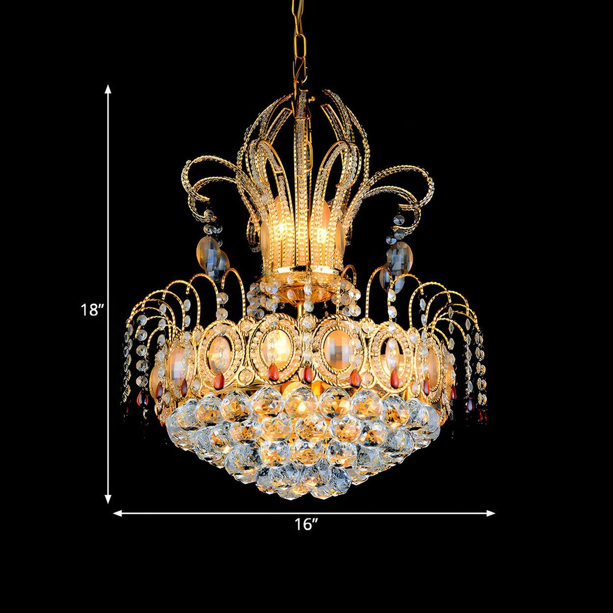 Luxury Dining Room Gold Crystal Teardrop Crown Chandelier 