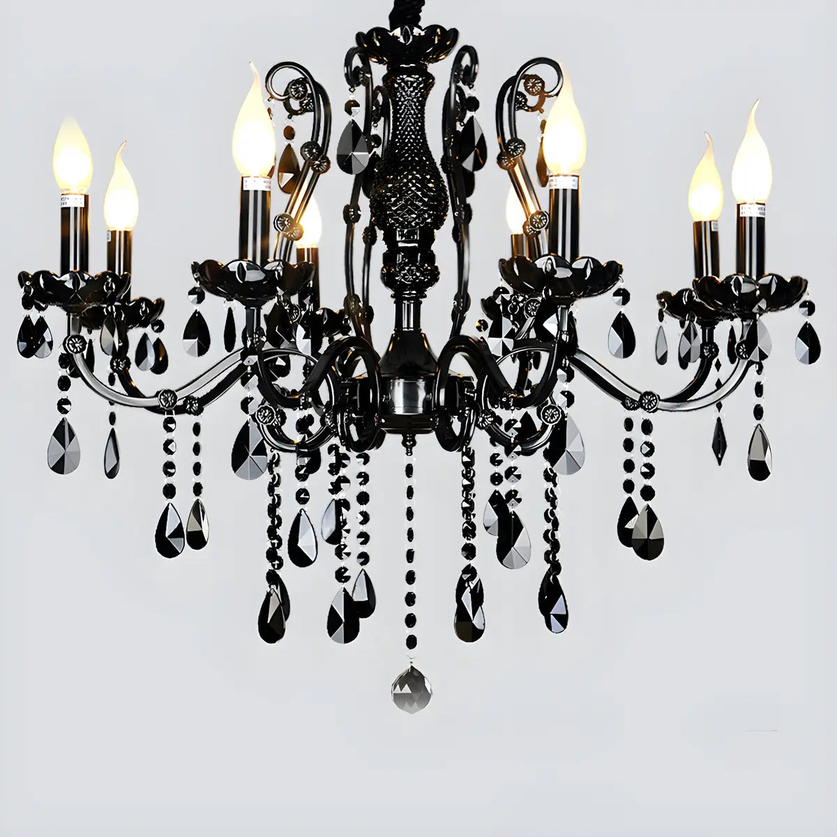 Luxury Elegant Black Crystal Living Room Candle Chandelier Image - 2