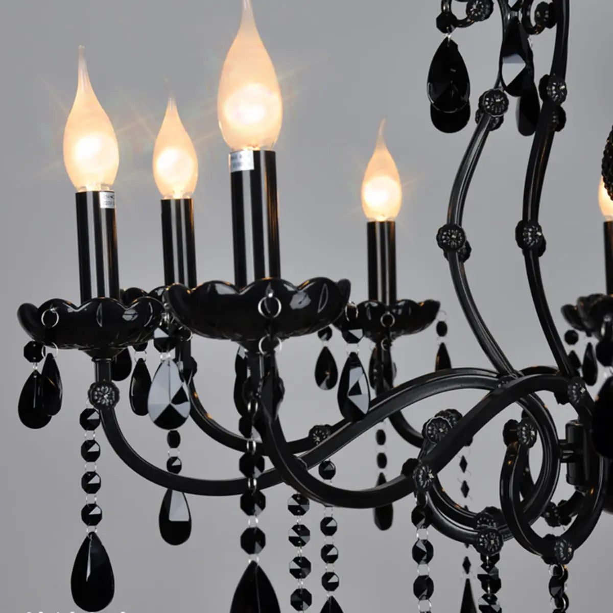 Luxury Elegant Black Crystal Living Room Candle Chandelier Image - 4