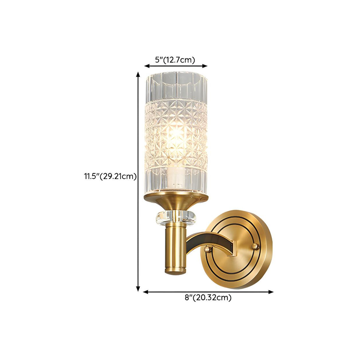 Luxury Etched Glass Shade Gold Cylinder Wall Sconce 