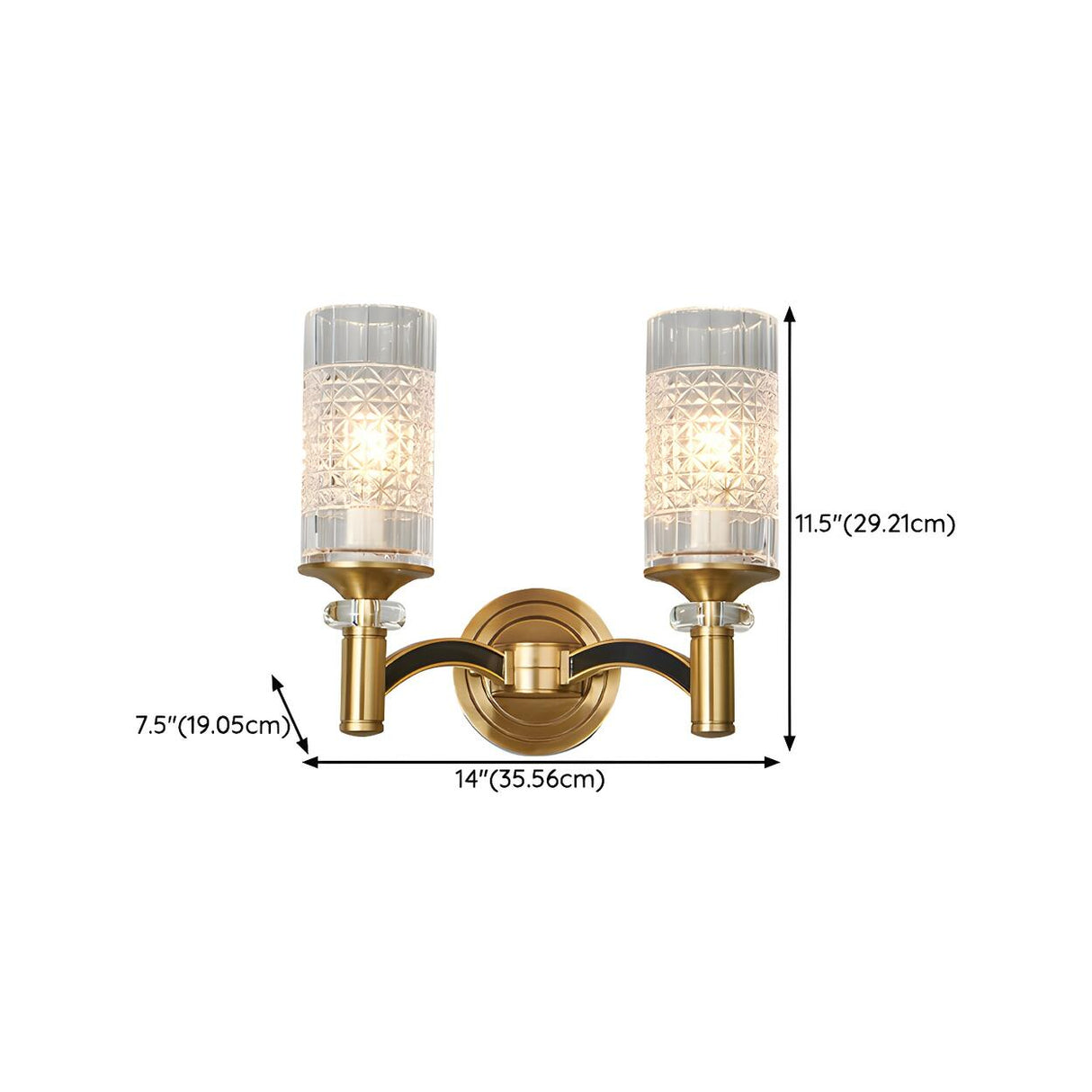 Luxury Etched Glass Shade Gold Cylinder Wall Sconce Image - 9