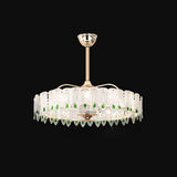 Luxury Feather 3 Blades Round Chandelier Fan with Light Image - 11