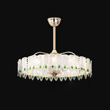 Luxury Feather 3 Blades Round Chandelier Fan with Light Image - 12