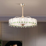 Luxury Feather 3 Blades Round Chandelier Fan with Light Image - 17