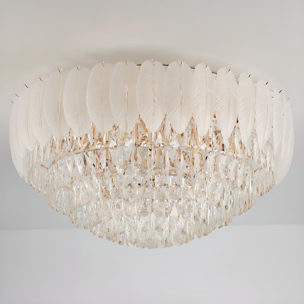 Luxury Feather Crystal Flush Mount Light Living Room Image - 10