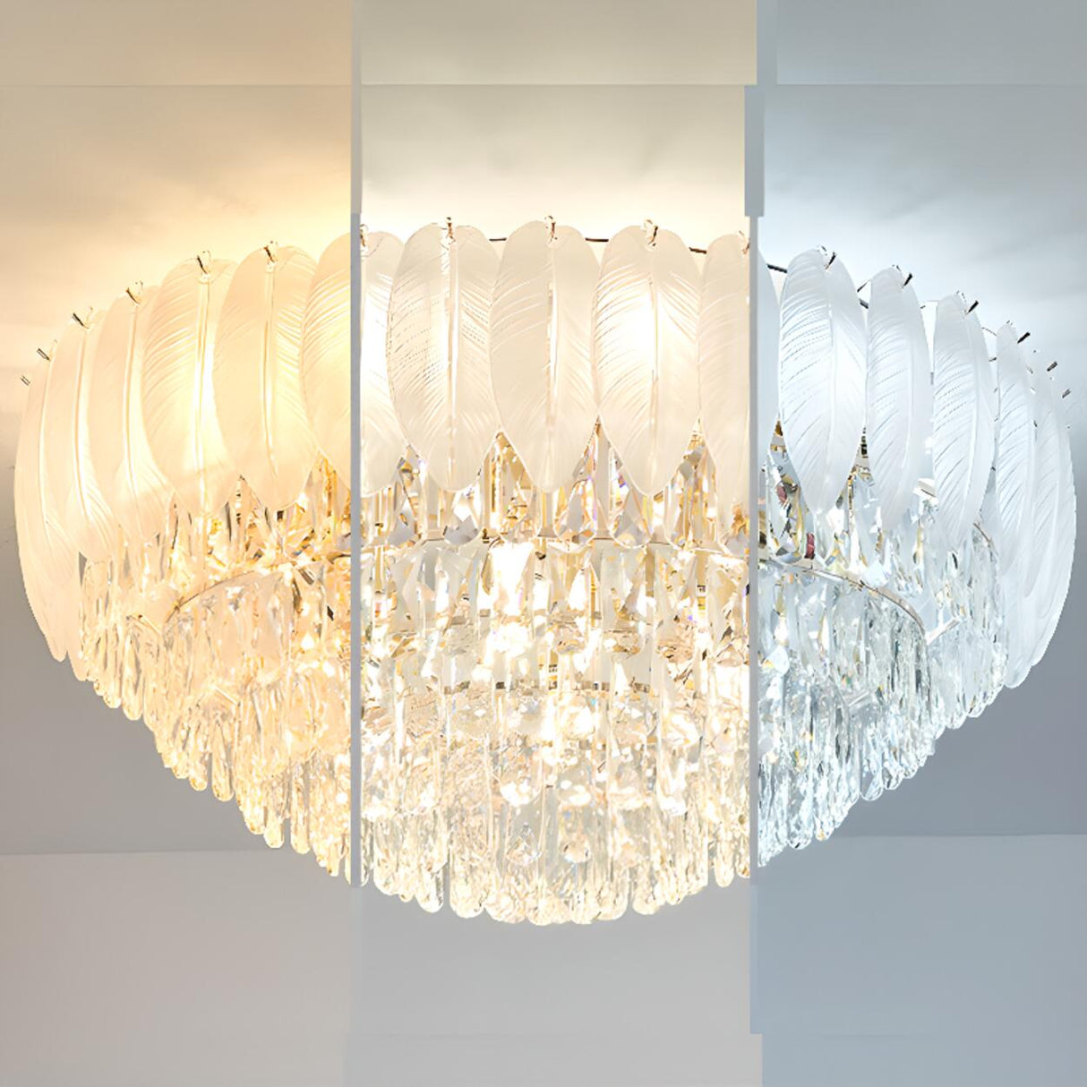 Luxury Feather Crystal Flush Mount Light Living Room Image - 12