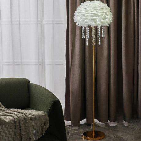 Luxury Feather Crystal Pendant Accents Floor Lamp Image - 1