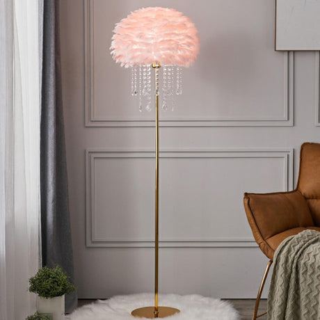 Luxury Feather Crystal Pendant Accents Floor Lamp Image - 2