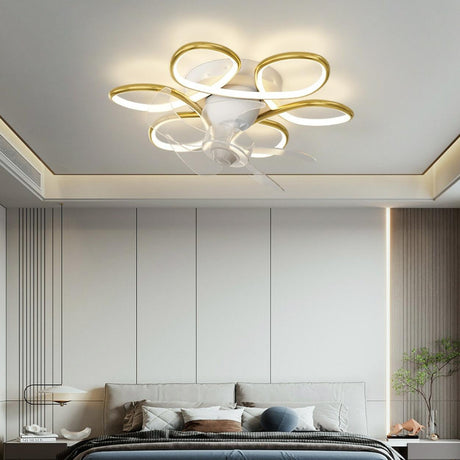 Luxury Floral Curved Metal LED Ceiling Fan with Light Image - 1