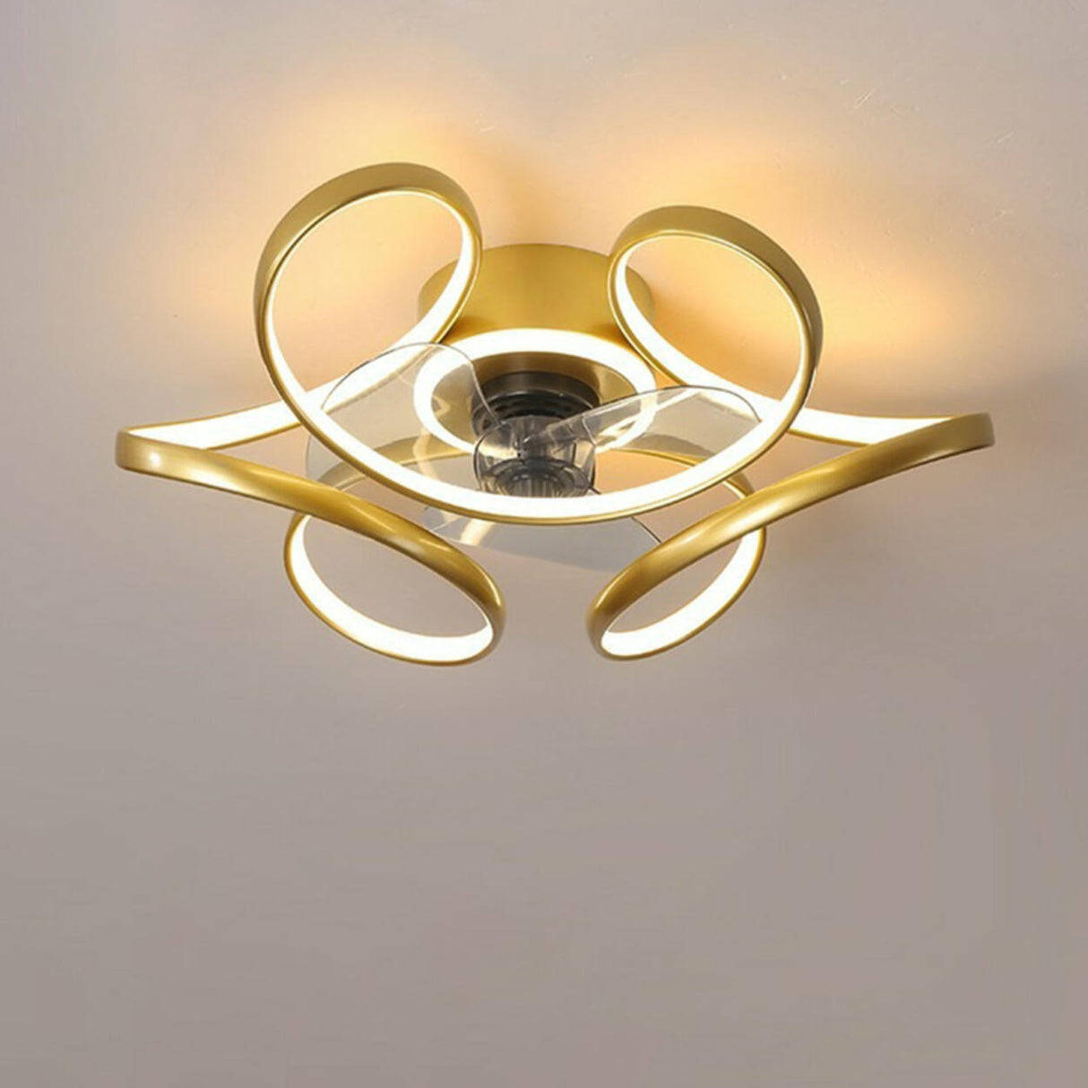 Luxury Floral Curved Metal LED Ceiling Fan with Light Image - 13