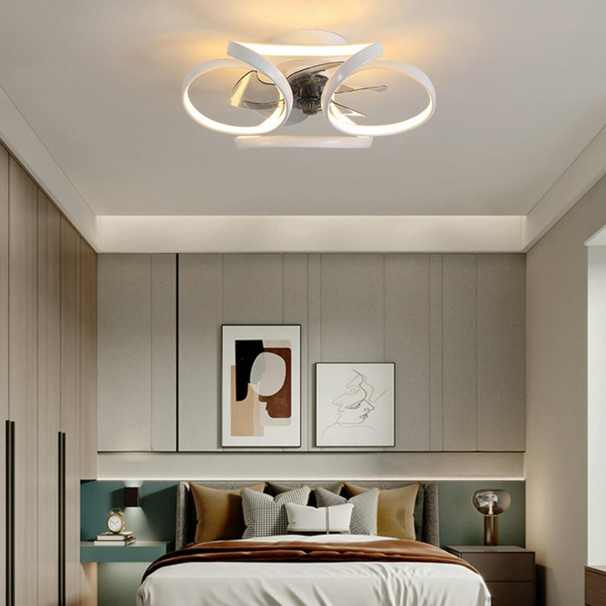 Luxury Floral Curved Metal LED Ceiling Fan with Light Image - 24