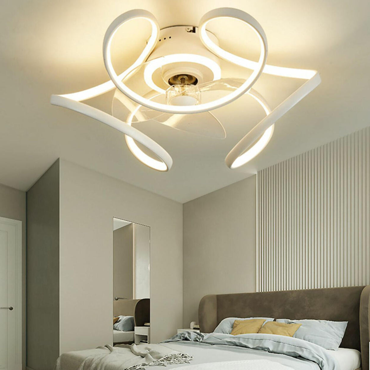 Luxury Floral Curved Metal LED Ceiling Fan with Light Image - 7