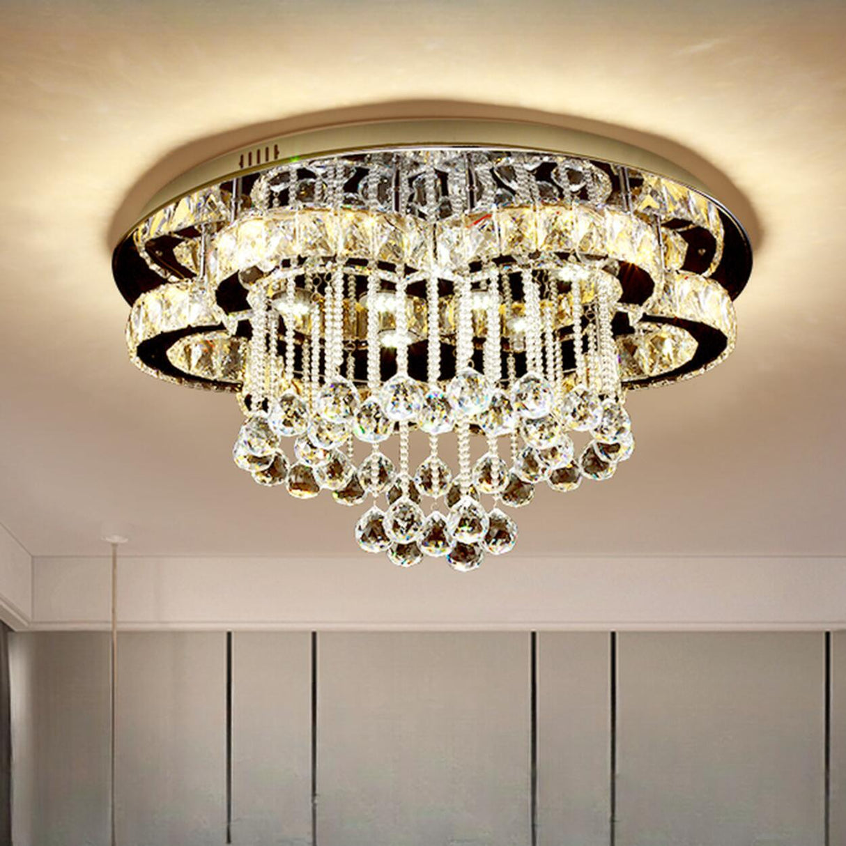 Luxury Flower Crystal Flush Mount Light Living Room Image - 3