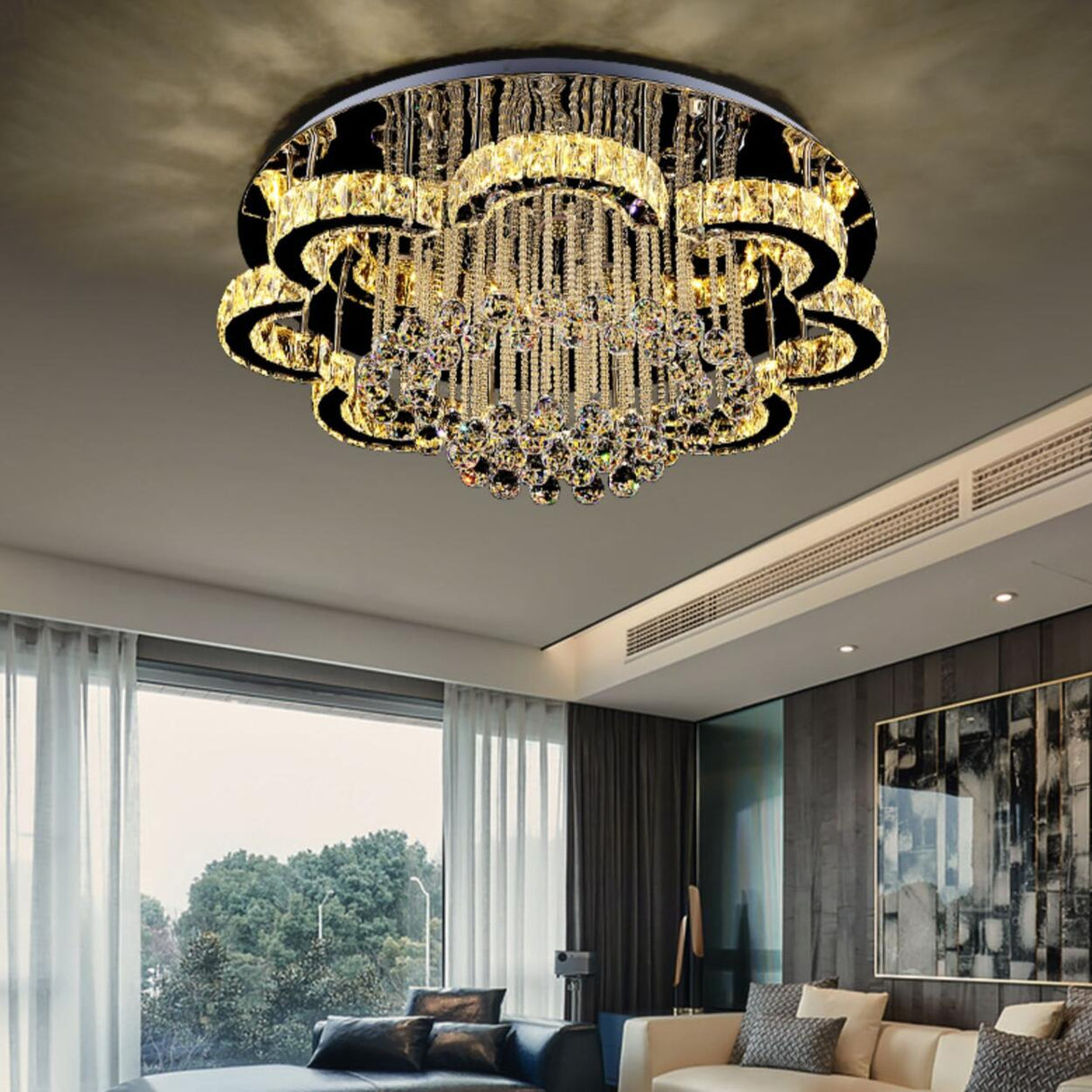 Luxury Flower Crystal Flush Mount Light Living Room Image - 6