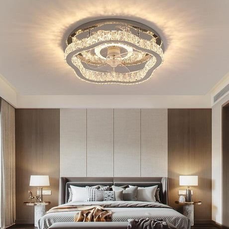 Luxury Flush Gold Crystal Ceiling Fan with LED Light Image - 1