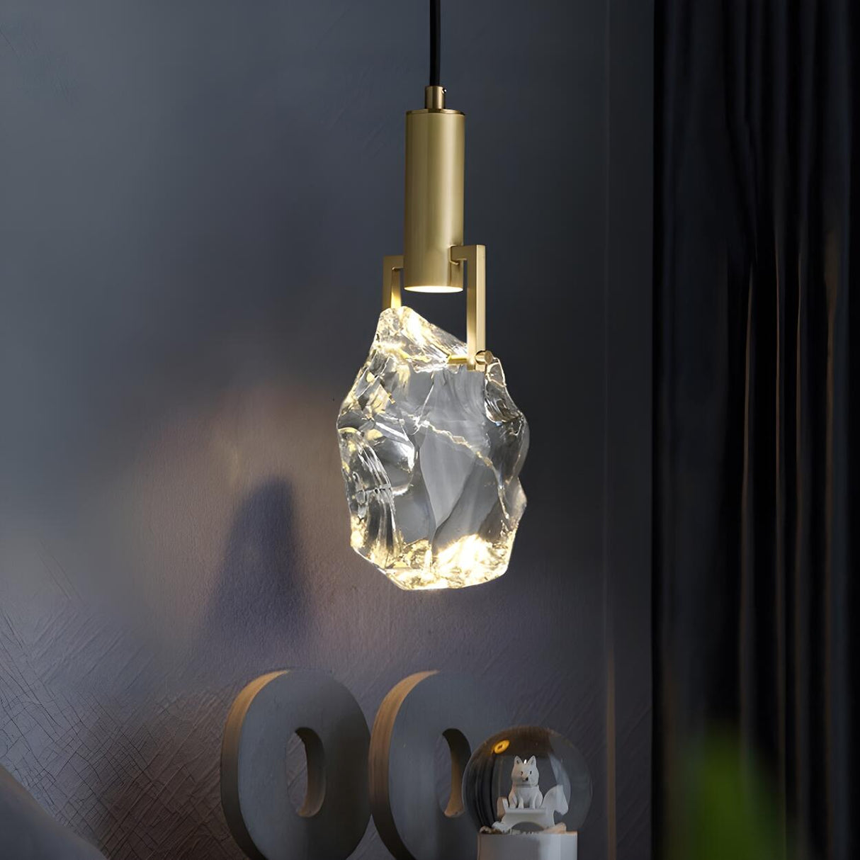 Luxury Geometric Clear Crystal Bedroom Pendant Light Image - 2