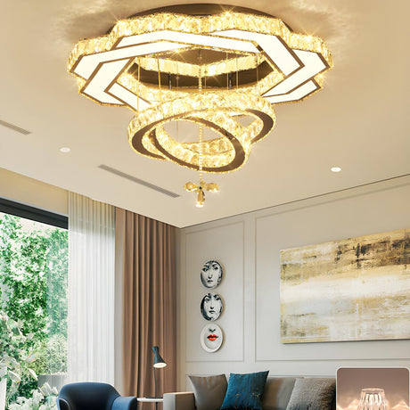 Luxury Geometric Spiral Crystal LED Flush Mount Light Image - 1