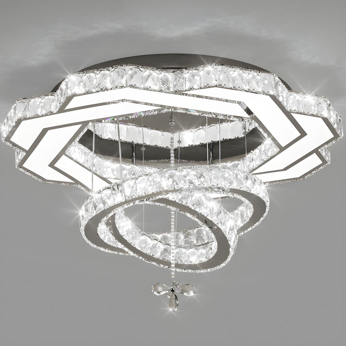 Luxury Geometric Spiral Crystal LED Flush Mount Light Image - 11