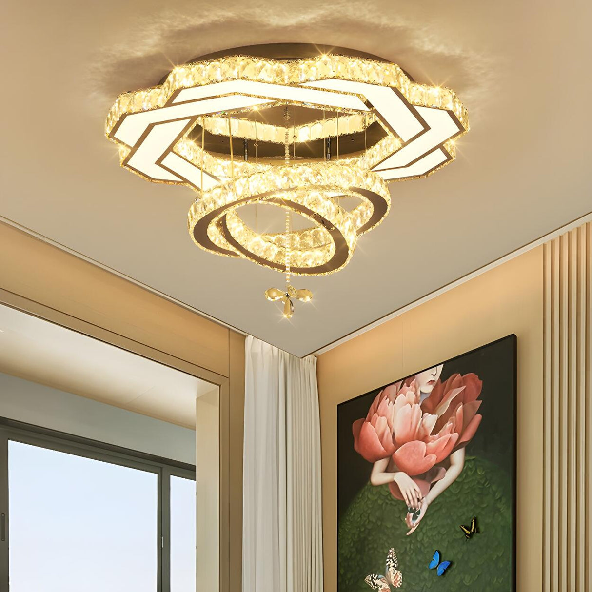 Luxury Geometric Spiral Crystal LED Flush Mount Light Image - 4