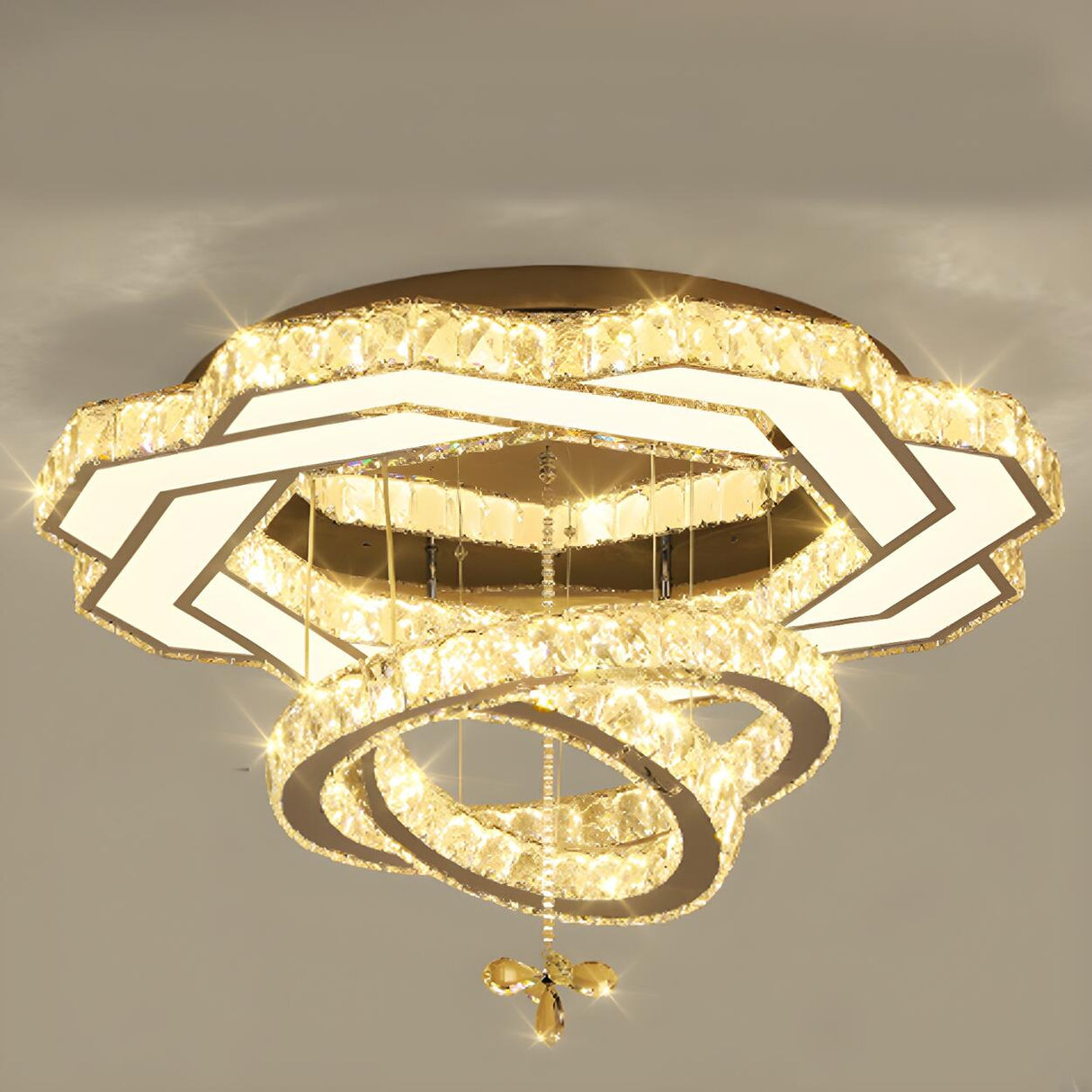 Luxury Geometric Spiral Crystal LED Flush Mount Light Image - 5