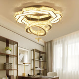 Luxury Geometric Spiral Crystal LED Flush Mount Light Image - 7