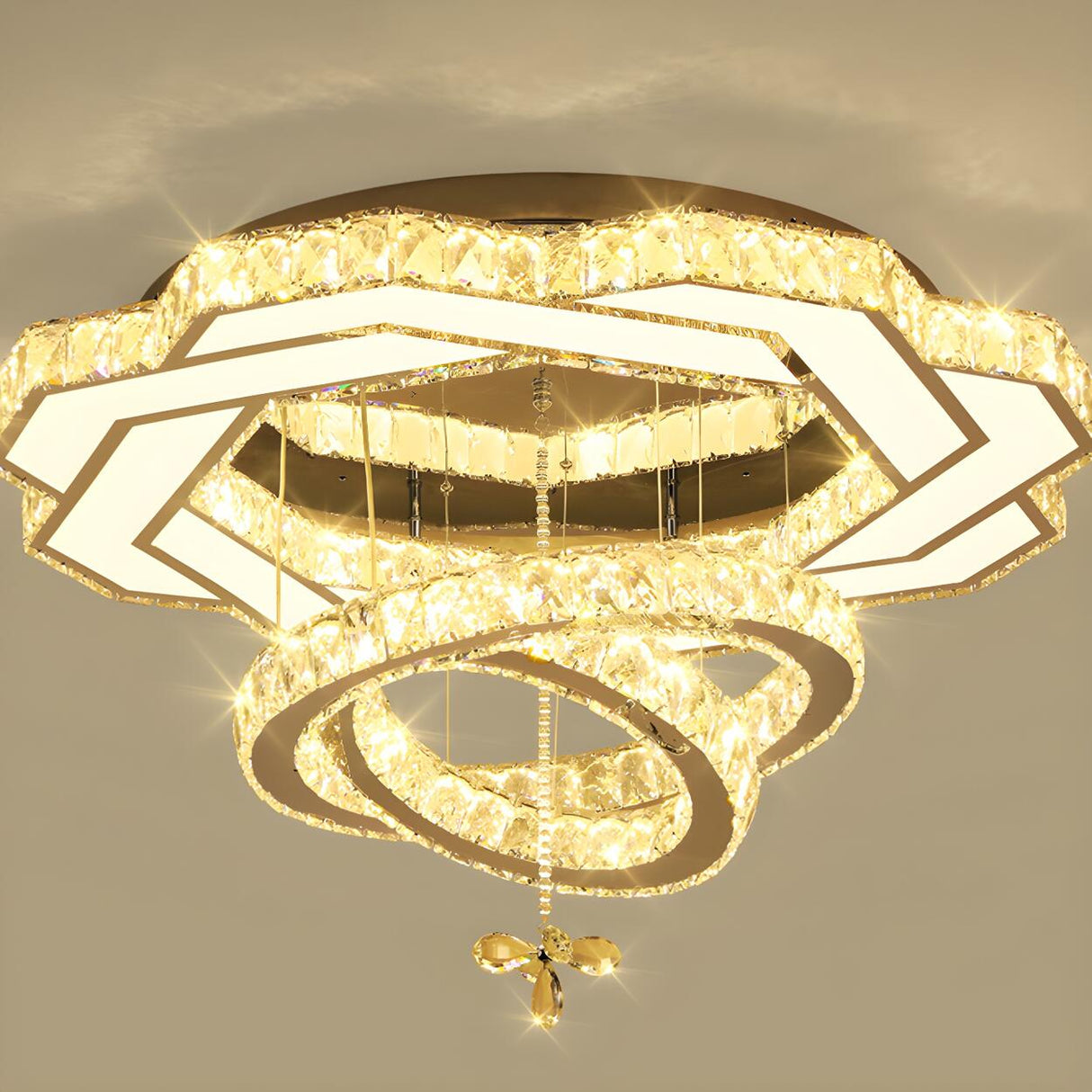 Luxury Geometric Spiral Crystal LED Flush Mount Light Image - 9