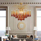 Luxury Gold Amber Glass Teardrop Cascading Chandelier Image - 1