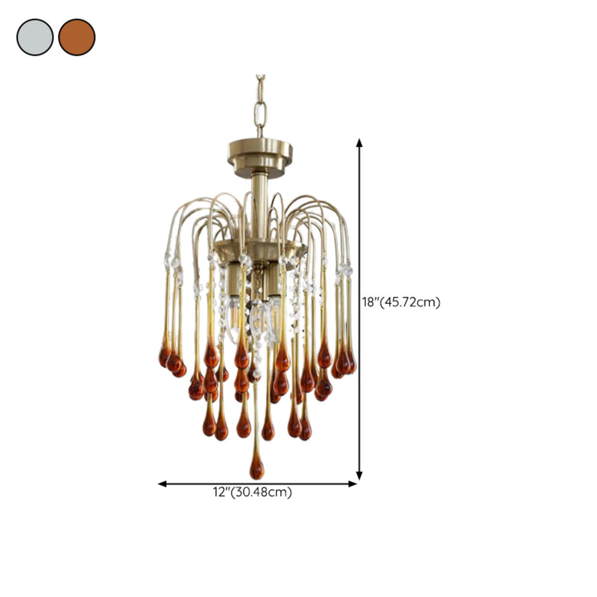 Luxury Gold Amber Glass Teardrop Cascading Chandelier Image - 21