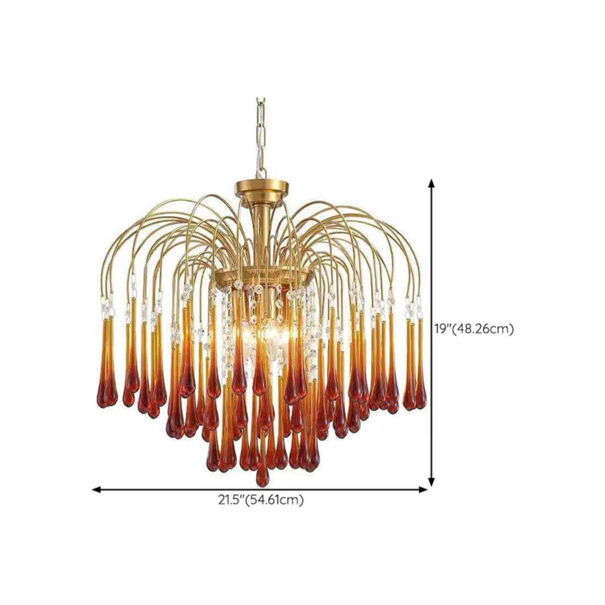 Luxury Gold Amber Glass Teardrop Cascading Chandelier Image - 22