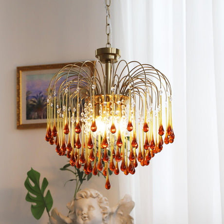 Luxury Gold Amber Glass Teardrop Cascading Chandelier Image - 3